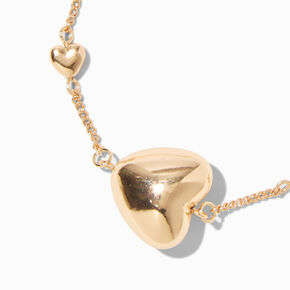 Gold-tone Puffy Heart Chain Bracelet,