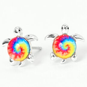 Clous d&rsquo;oreilles tortue tie-dye en argent,