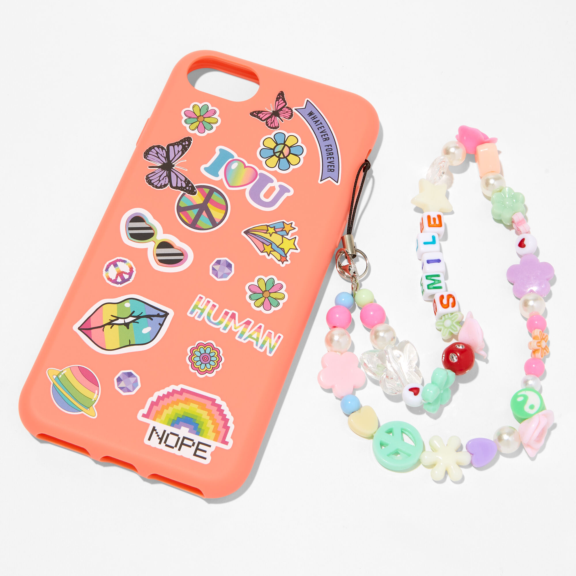 Coque de protection pour portable années 2000 orange avec cordon tour de cou - Compatible avec iPhone® 6/7/8/SE,
