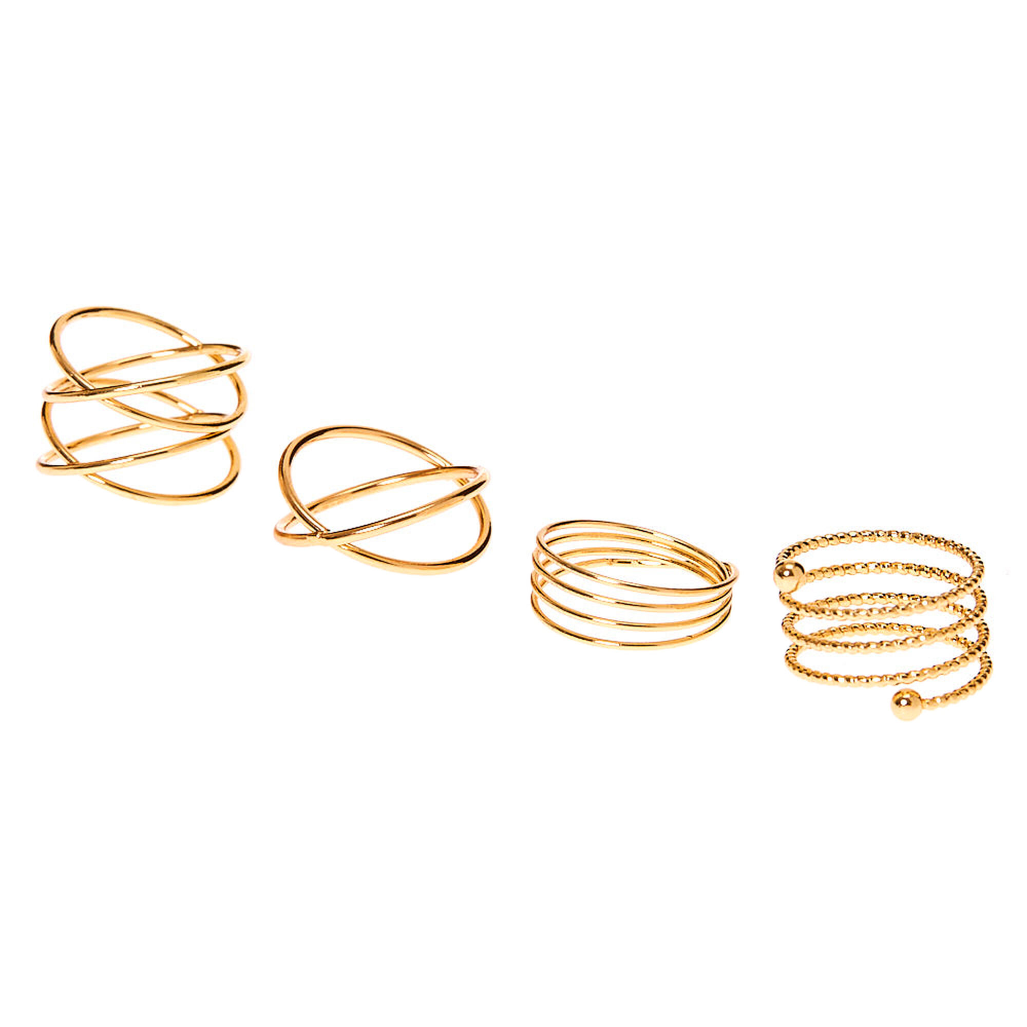 View Claires Spiral Rings 4 Pack Gold information