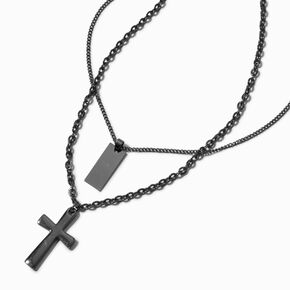 Black Cross &amp; Tag Necklace Set - 2 Pack,