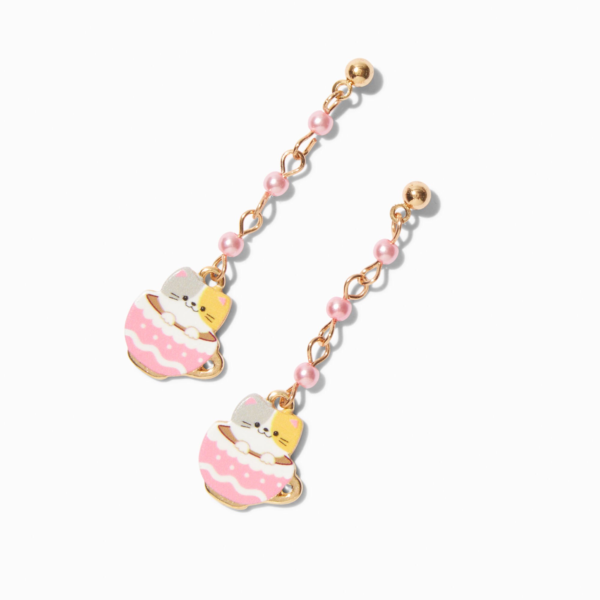 Teacup Kitty Drop Earrings,