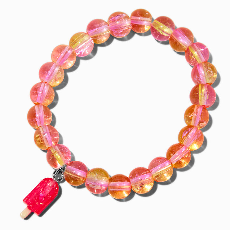 Pink Popsicle Charm Beaded Stretch Bracelet