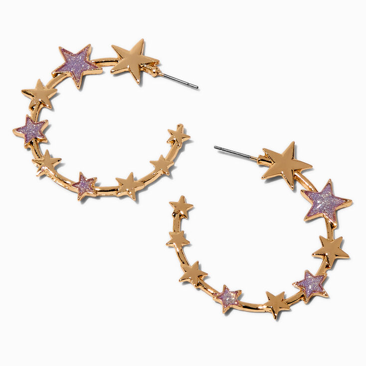Glitter Star Gold-tone Hoop Earrings,