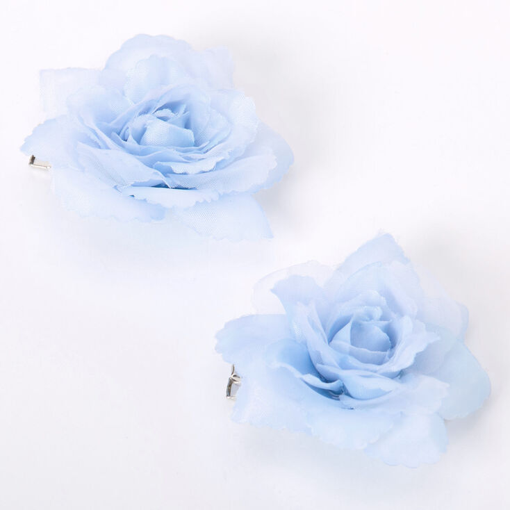 Mini Rose Hair Clips - Dusty Blue, 2 Pack,