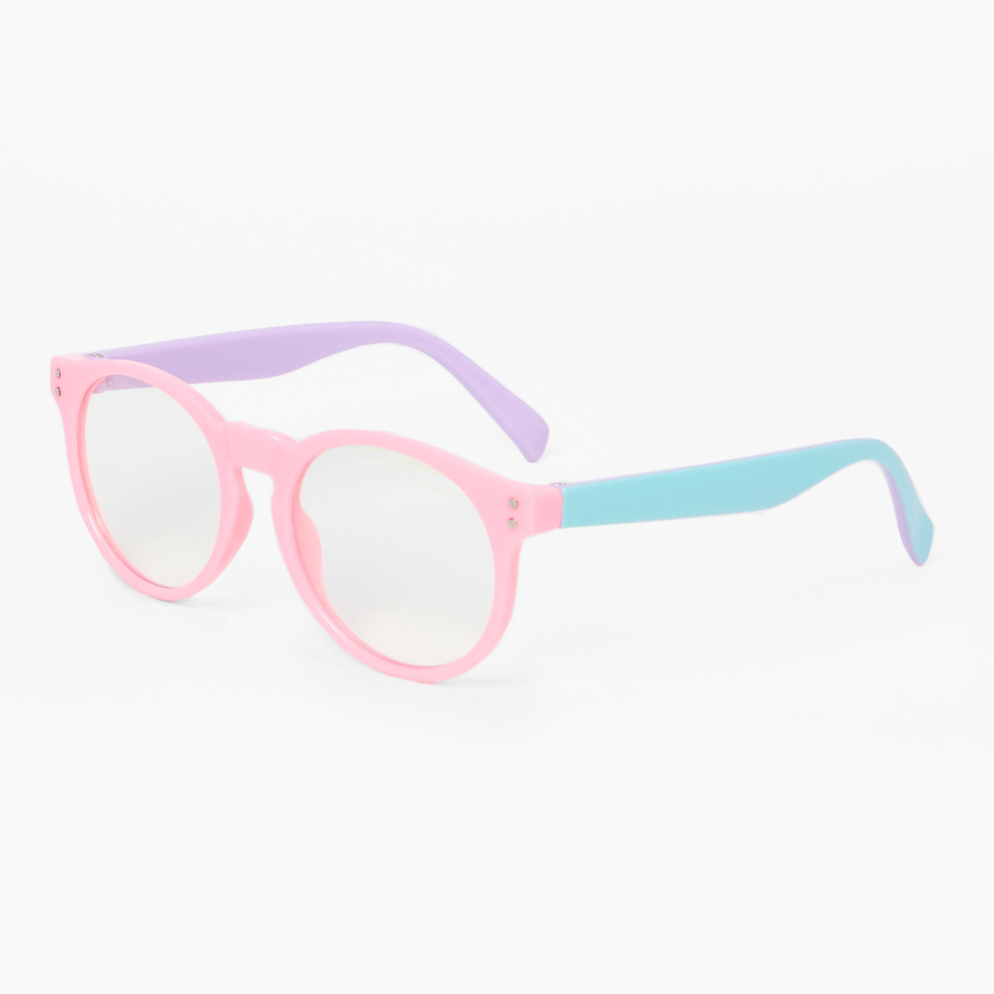 Claire's Club Color Block Pastel Solar Blue Light Reducing Clear Lens Round Frames,