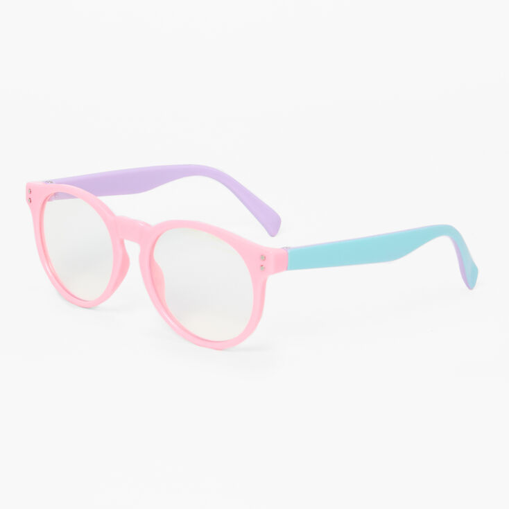 Claire&#39;s Club Color Block Pastel Solar Blue Light Reducing Clear Lens Round Frames,