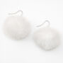 White 2&quot; Pom Pom Drop Earrings,