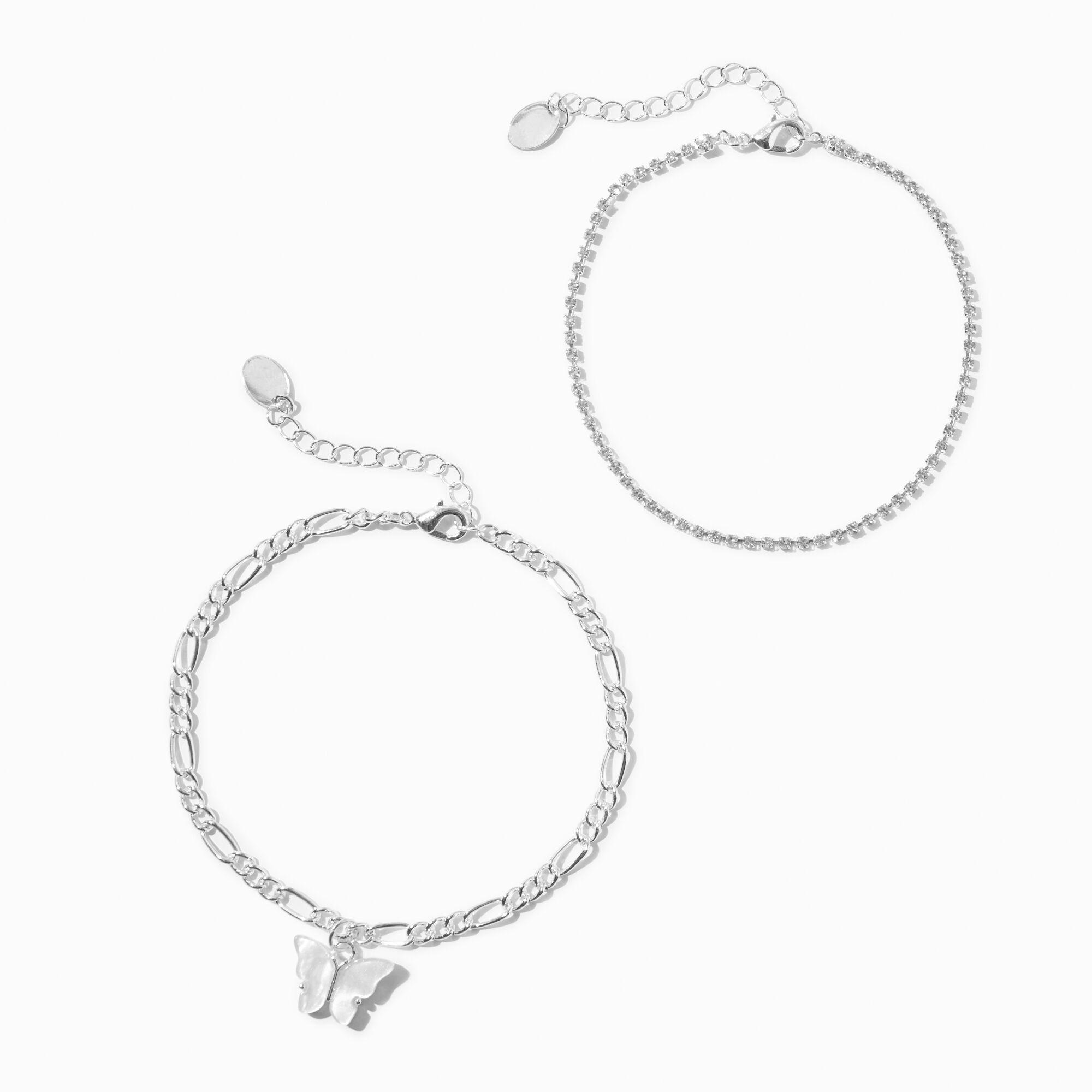 Pearlized Butterfly Silver tone Chain Anklets 2 Pack Claire s