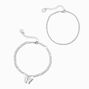 Pearlized Butterfly Silver Chain Anklets - 2 Pack,