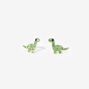 Sterling Silver Green Crystal Dinosaur Stud Earrings,