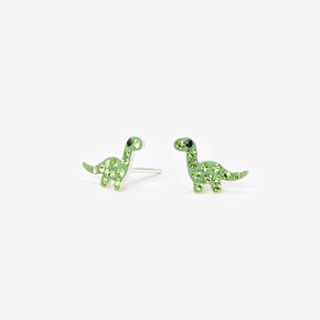 Sterling Silver Crystal Dinosaur Stud Earrings - Green,