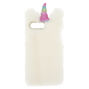 Coque de portable motif licorne en fausse fourrure blanche,