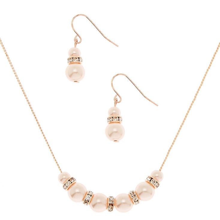 Claire's Parure de bijoux classique avec perles d'imitation couleur doré rose, lot de 2 articles