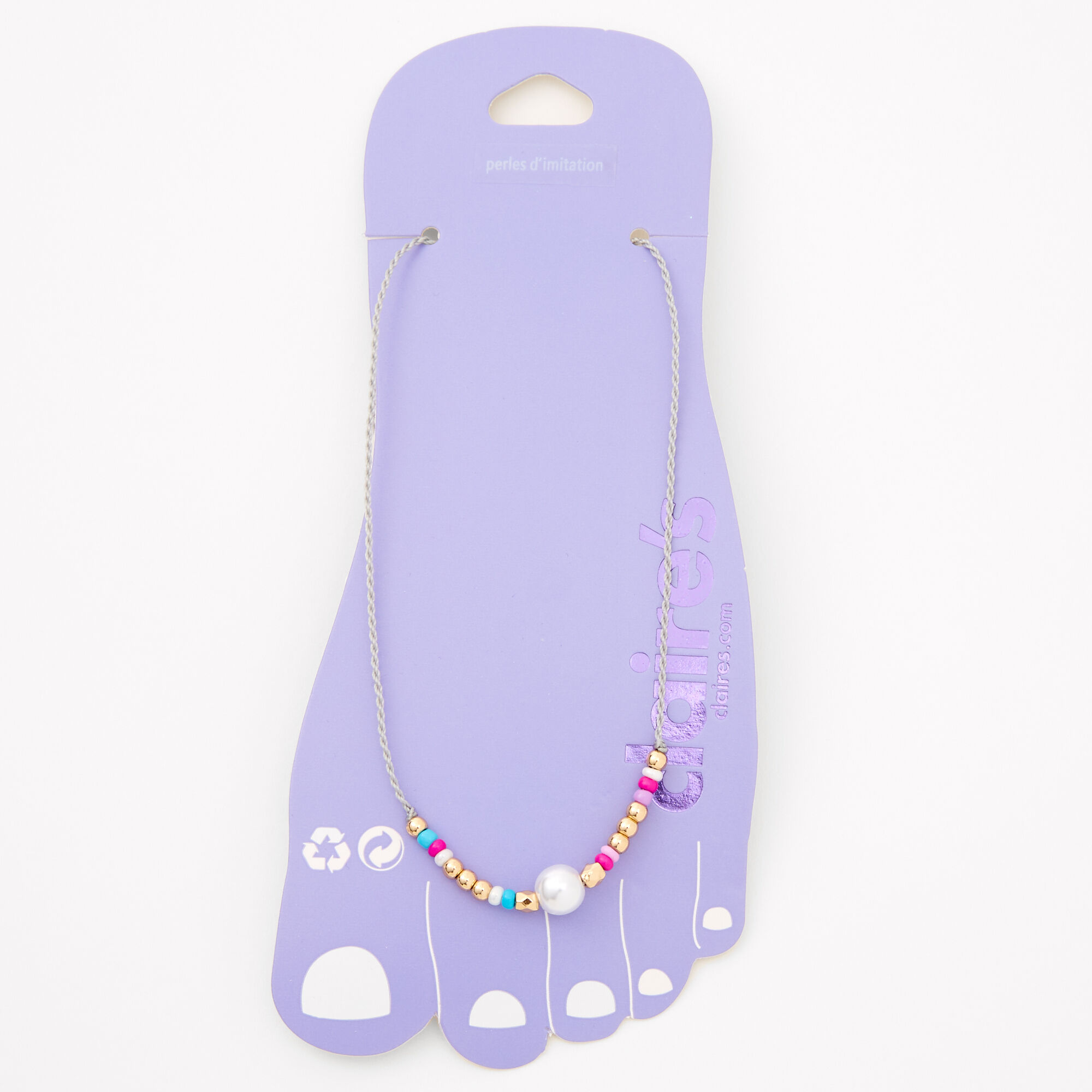 Gold & Pearl Beaded Cord Anklet,
