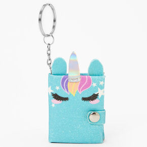 Glitter Unicorn Mini Diary Keychain - Aqua,