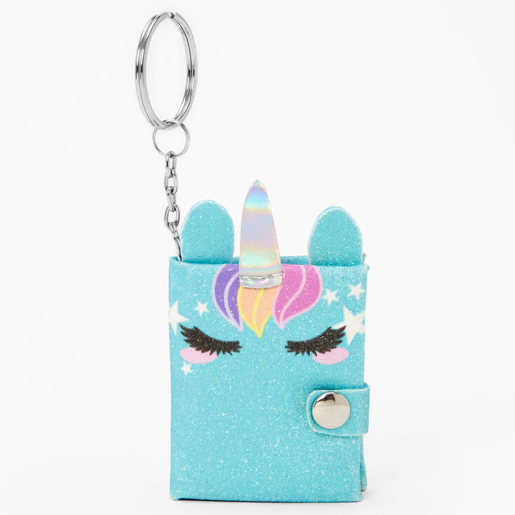 Glitter Unicorn Mini Diary Keychain - Aqua,
