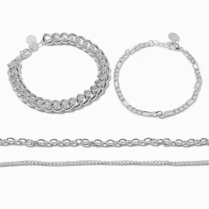 Silver-tone Mixed Chain Bracelet Set - 4 Pack ,