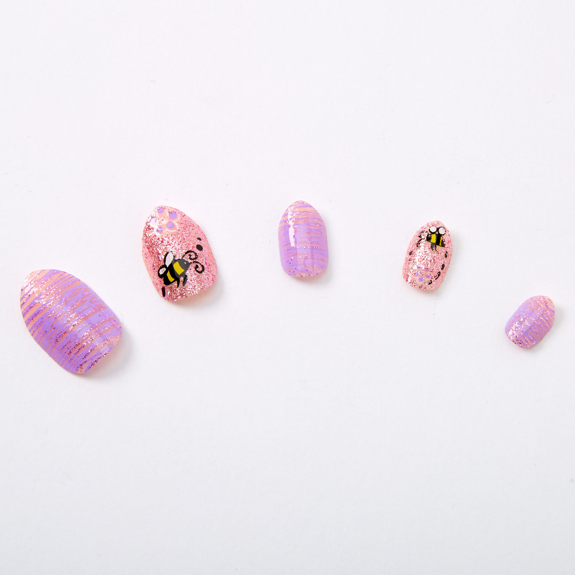 Glitter Bumble Bee Stiletto Press On Faux Nail Set - 24 Pack,