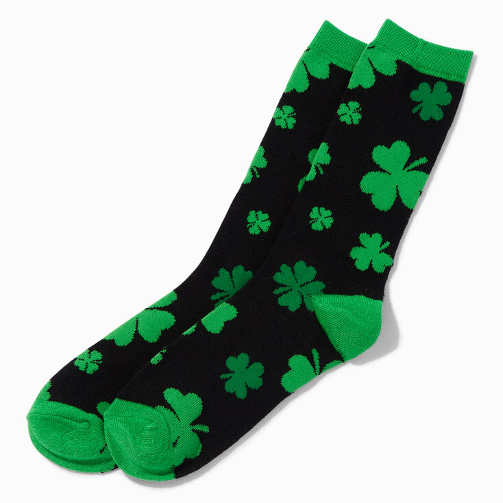 St. Patrick&#39;s Day Shamrock Black Crew Socks,