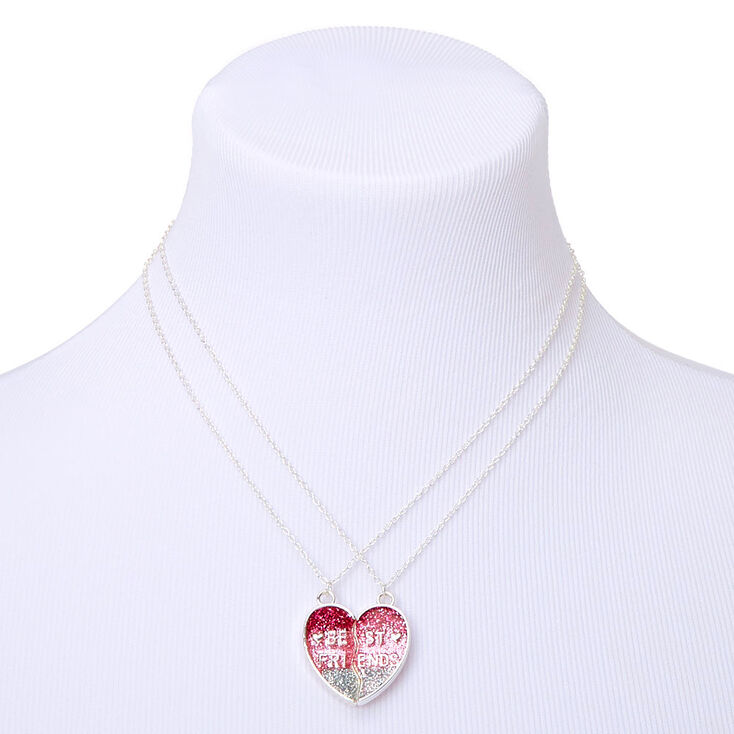 Best Friends Glitter Ombre Heart Pendant Necklaces - Pink, 2 Pack,