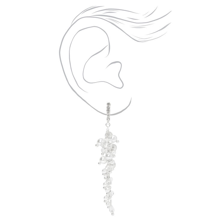 Silver Pearl Confetti 2.5&quot; Linear Drop Earrings,
