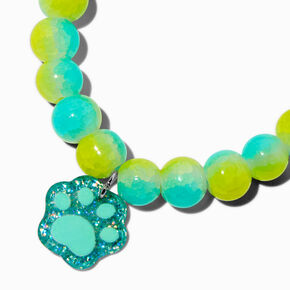 Glittery Paw Print Charm Beaded Stretch Bracelet,