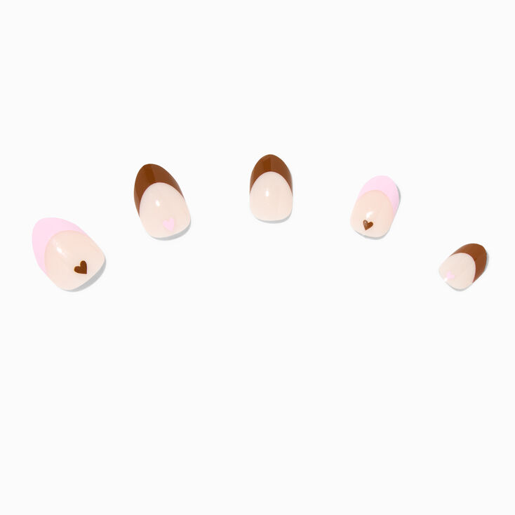 Brown &amp; Pink French Tip Stiletto Press On Vegan Faux Nail Set - 24 Pack,