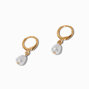 C LUXE by Claire&#39;s 18kt Gold Plated 10mm Pearl Clicker Hoop Earrings,