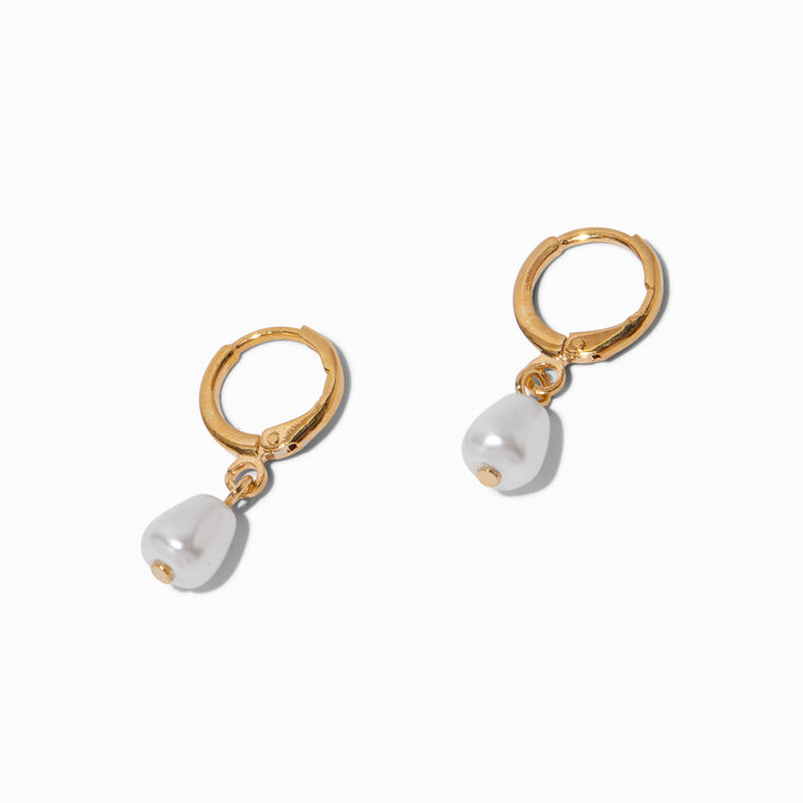 C LUXE by Claire&#39;s 18kt Gold Plated 10mm Pearl Clicker Hoop Earrings,