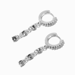 Silver-tone Crystal Dangle Clicker Hoop Earrings ,