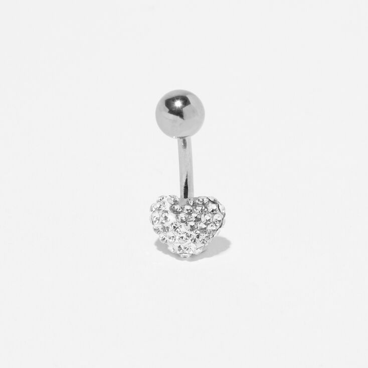 Silver 14G Heart Fireball Belly Bar,