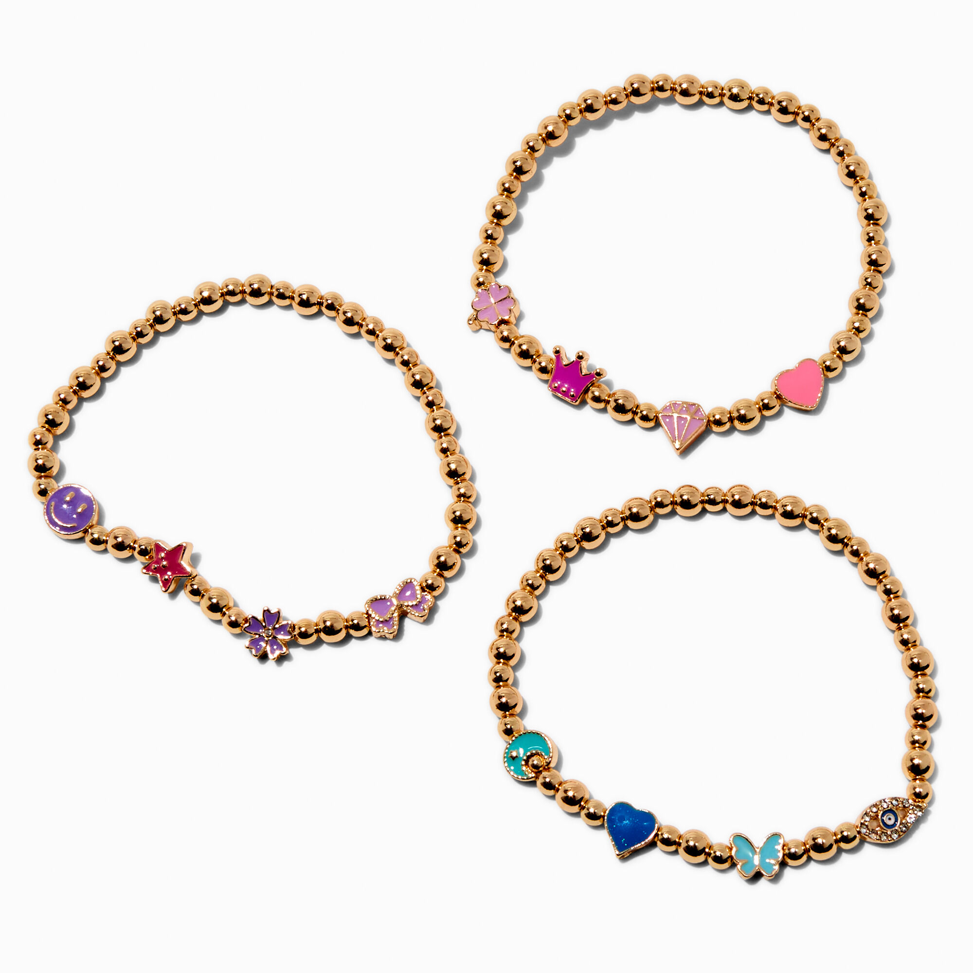 Bracelets élastiques icône bille couleur dorée - Lot de 3,