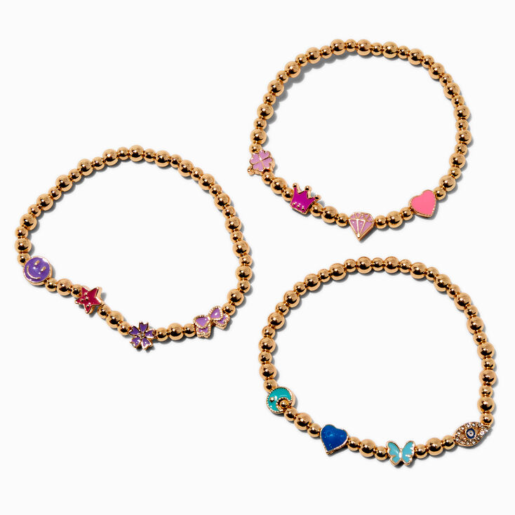 Bracelets &eacute;lastiques ic&ocirc;ne bille couleur dor&eacute;e - Lot de 3,