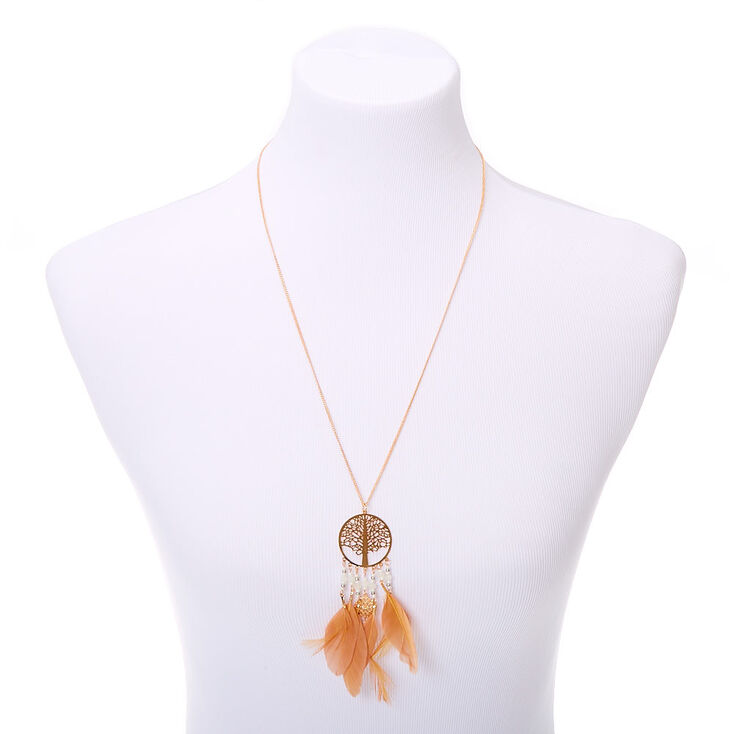 Gold Tree Of Life Dreamcatcher Long Pendant Necklace,