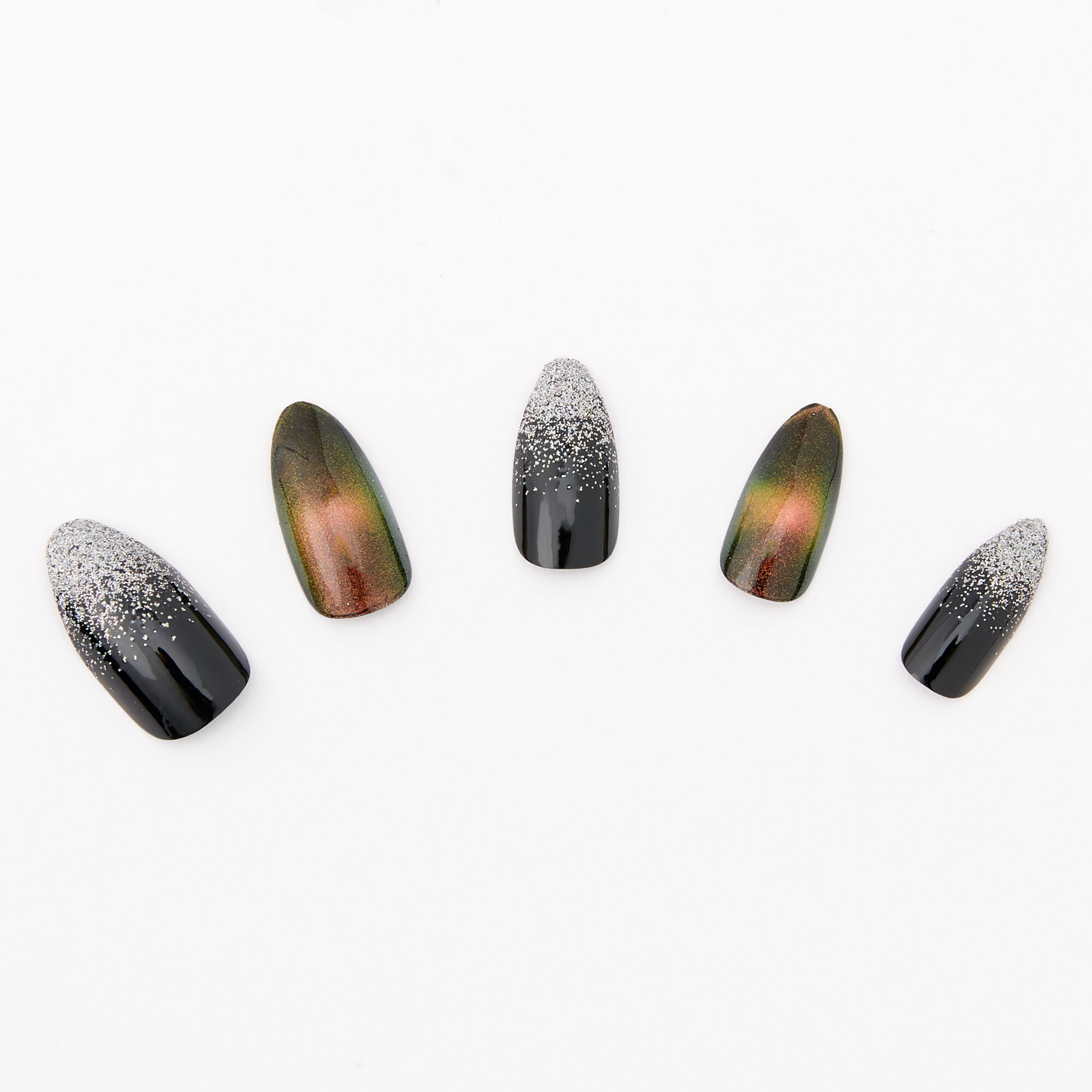Fall Glitter Ombre Stiletto Faux Nail Set - Black, 24 Pack,