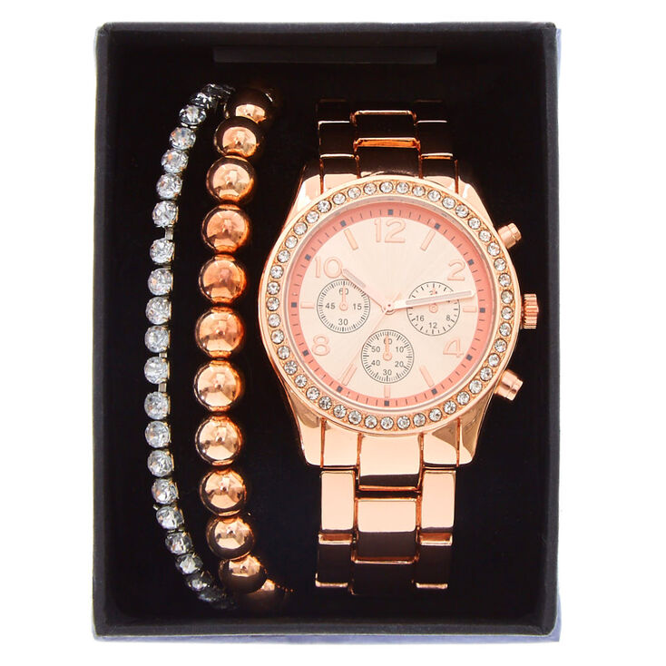 Rose Gold Boyfriend Watch Bracelet Set | Claire's