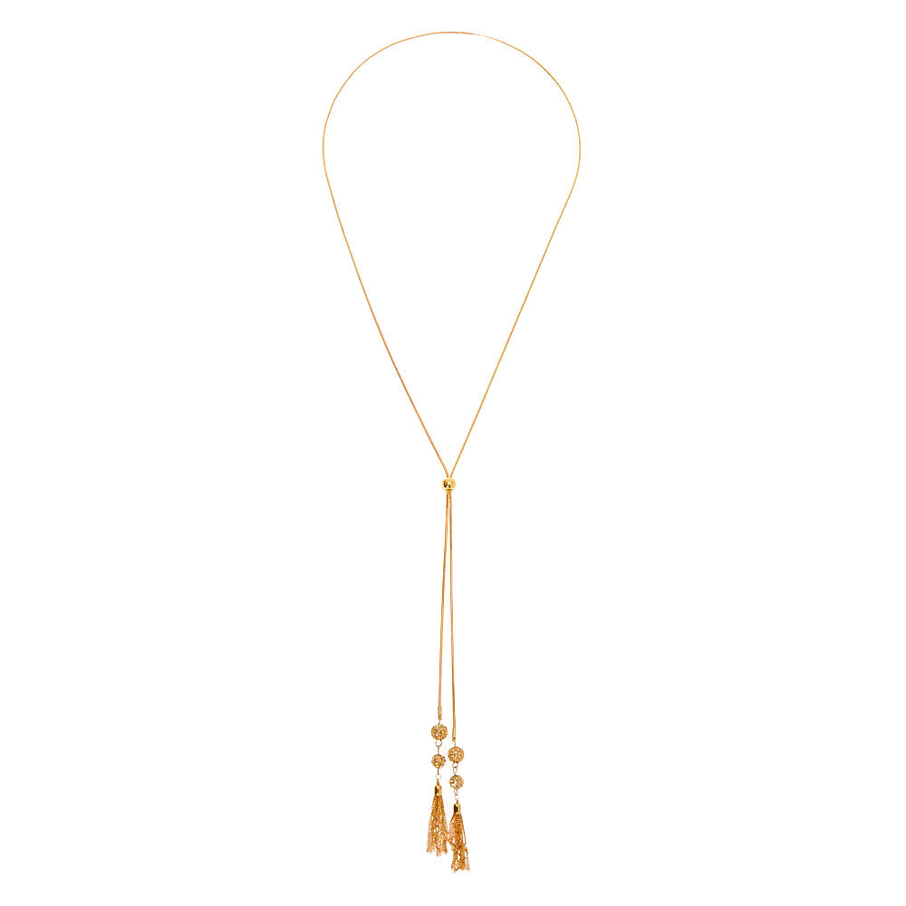 Gold Fireball Long Y-Neck Pendant Necklace,