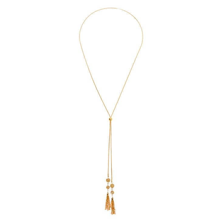 Claire's Long collier en Y à pendentif boule de feu couleur doré