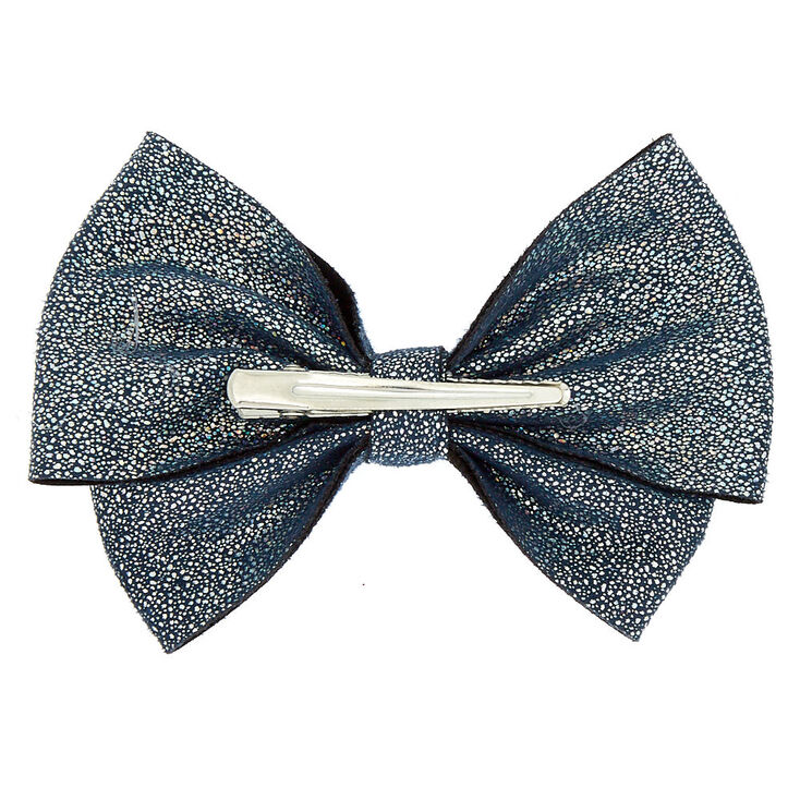Holographic Glitter Floppy Bow Hair Clip - Black,