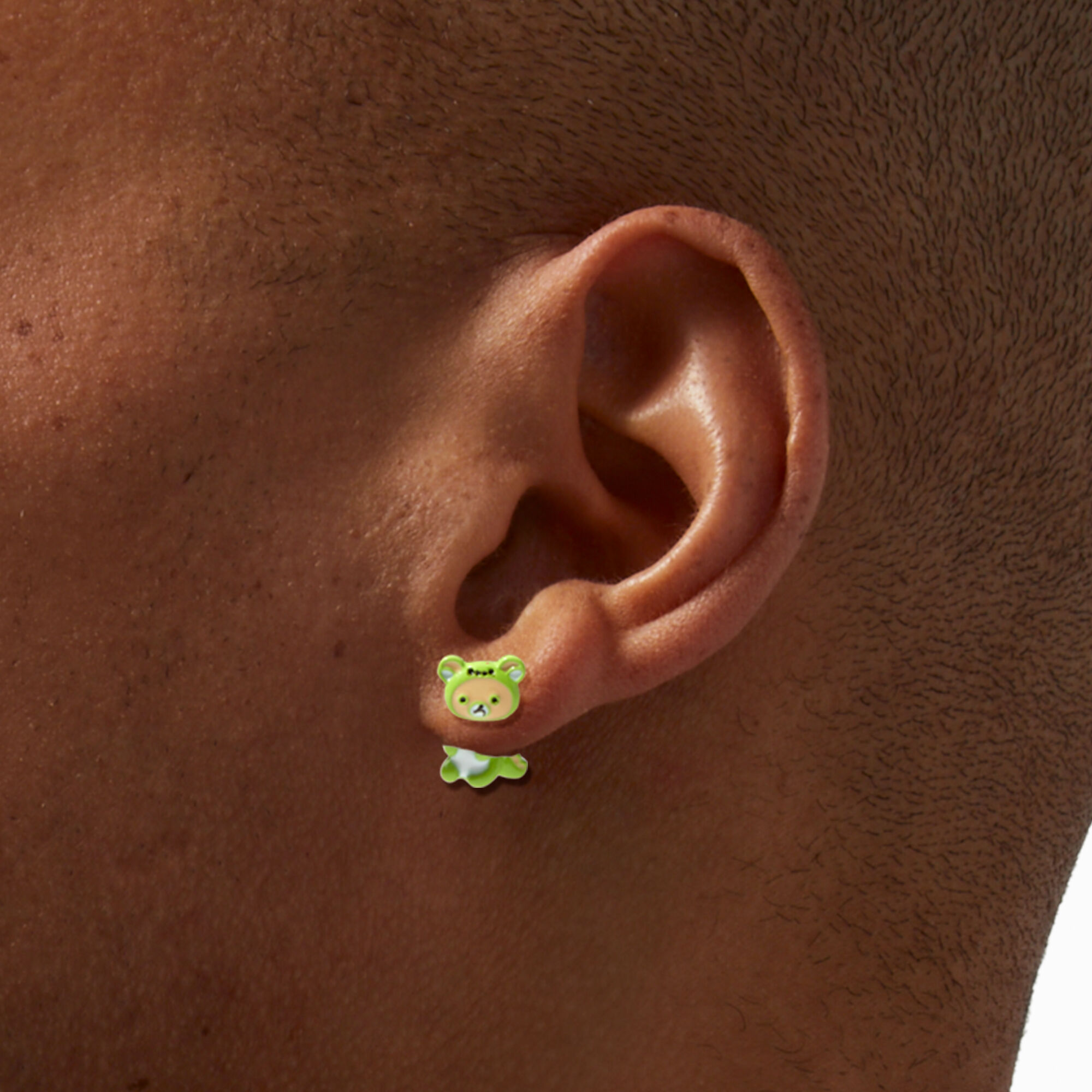 Green Dinosaur Costume Front & Back Earrings,