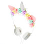 Casque audio motif floral licorne couleur argent&eacute;,