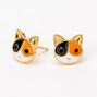 18kt Gold Plated Calico Cat Stud Earrings,
