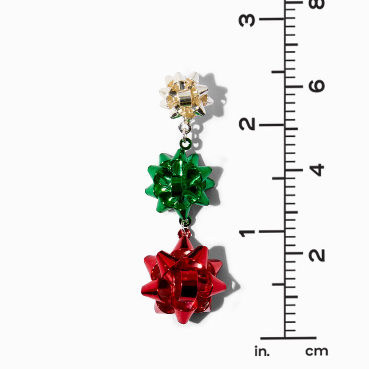 Holiday Gift Bow Trio 2&quot; Drop Earrings,