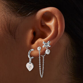 Pearl Heart &amp; Silver-tone Earring Stackables Set - 3 Pack,