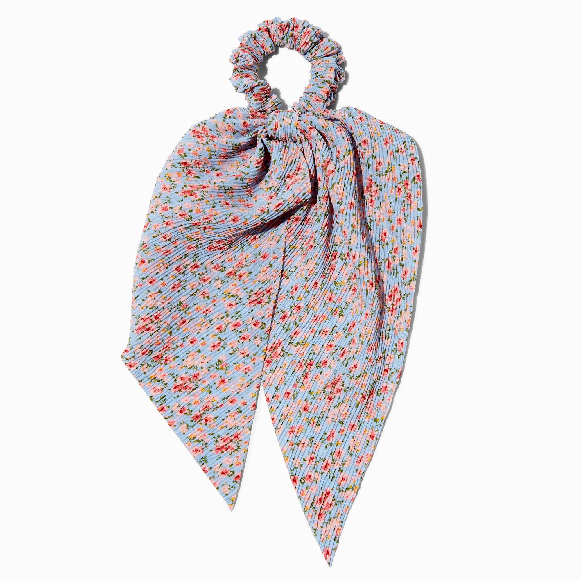 View Claires Floral Pleated Hair Scrunchie Scarf Blue information