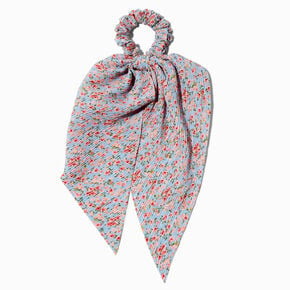 Chouchou foulard pliss&eacute; floral bleu,