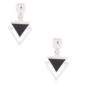 Silver-tone 1&quot; Double Triangle Clip On Drop Earrings,