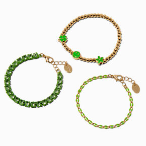 Green Enamel Heart Clover Bracelet Set - 3 Pack,