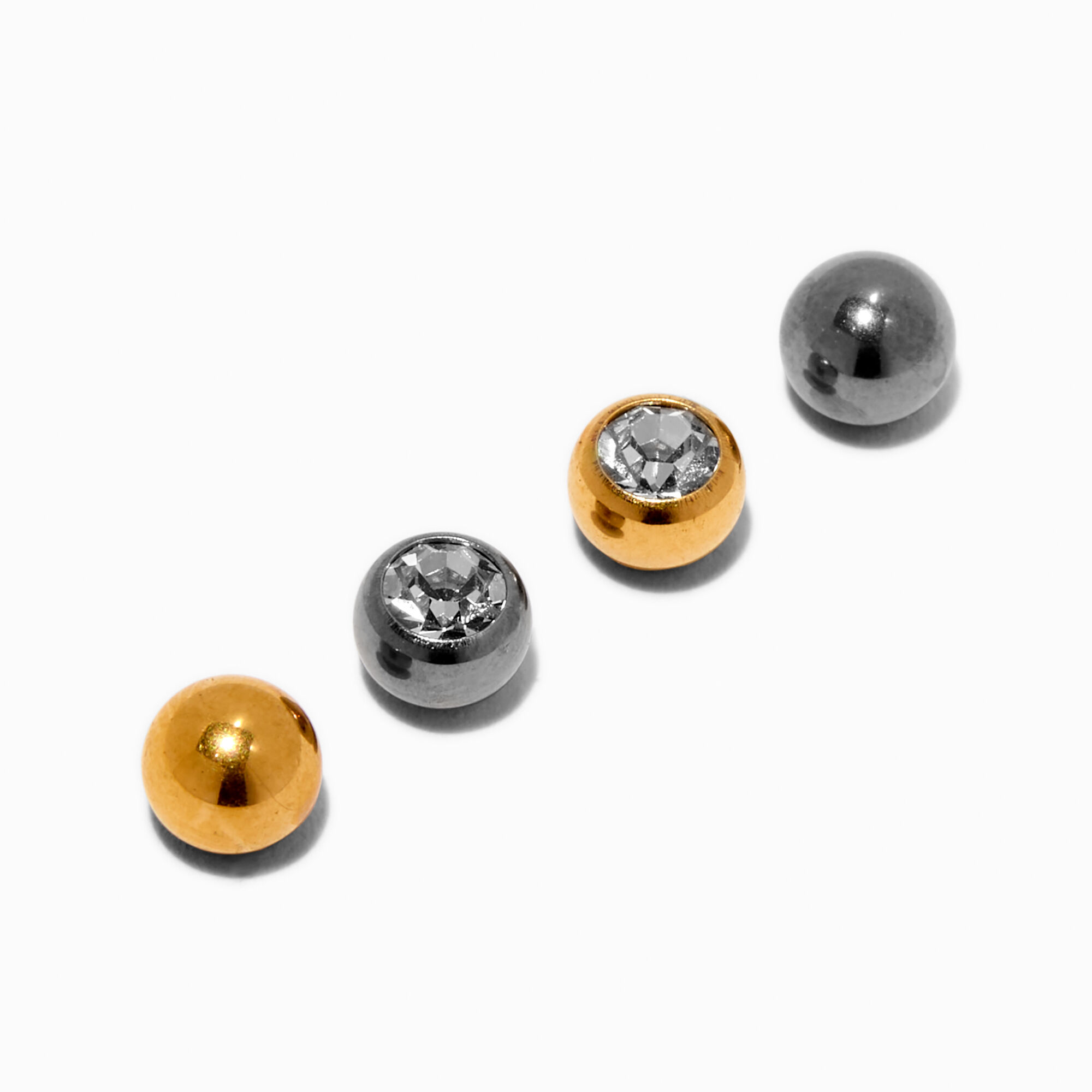 View Claires Mixed Metal Titanium Belly Bar Replacement Balls 4 Pack Gold information